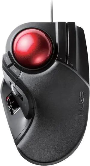 ELECOM HUGE Trackball Mouse, Wired, Finger-Operated, 8-Button Function, Palm Rest Attached, 52mm Smooth Red Ball Windows11, macOS (M-HT1URBK)