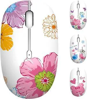 M101 Wireless Mouse Cute Silent Computer Mice with USB Receiver 2.4G Optical Wireless Travel Mouse 1600 DPI for Laptop Notebook PC Computer (Flower) M101 Wireless Mouse Cute Silent Computer Mice with USB Receiver 2.4G Optical Wireless Travel Mouse 1600 DPI for Laptop Notebook PC Computer (Flower)