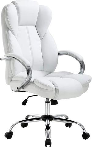 BestOffice Ergonomic Office Chair Desk Chair PU Leather Computer Chair Executive Adjustable High Back PU Leather Task Rolling Swivel Chair with Lumbar Support (White)