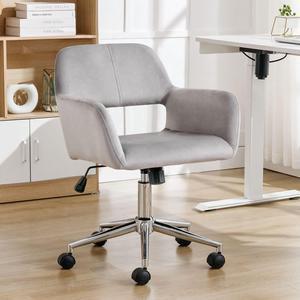 Office Chair Small Desk Chair Vanity Makeup Chair Velvet Low Back Office Computer Chair Swivel Task Chair for Small Space, Living Room, Make-Up, Studying (Gray)