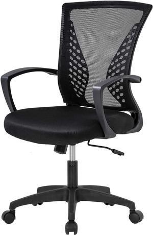 Home Office Chair Ergonomic Chair Mid Back PC Swivel Lumbar Support Adjustable Desk Task Computer Comfortable Mesh Chair with Armrest (Black)