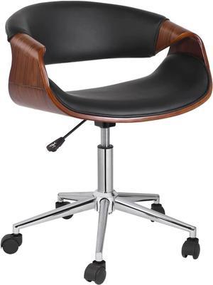 FohFurniture Curved Wood Rolling Office Desk Chair Modern Walnut Home Office Chair Cube Type