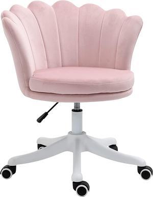 HOMCOM Mid Back Velvet Office Chair, Adjustable Height Study Chair, Vanity Chair with Swivel Wheels for Living Room, Study, Pink