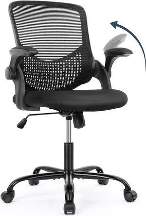 Office Chair, Desk Chairs Mesh Computer Desk Chair with Wheels Ergonomic Office Chair Height Adjustable Swivel Task Chair with Mid Back, Flip-up Arms and Lumbar Support, Black