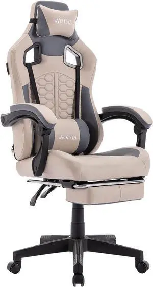 WOTSTA Gaming Chair with Footrest,High Back Gamer Chair with Massage Reclining Computer Chair Big and Tall Racing Gaming Chair Ergonomic Game Chair for Adults PU Leather (Beige) WOTSTA Gaming Chair with Footrest,High Back Gamer Chair with Massage Reclining Computer Chair Big and Tall Racing Gaming Chair Ergonomic Game Chair for Adults PU Leather (Beige)