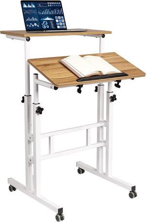 Small Standing Desk, Mobile Standing Desk Adjustable, Standing Laptop Cart, Rolling Computer Cart, Portable Standing Desk on Wheels, Stand Up Desk for Over Treadmill & Drawing, Vintage Oak