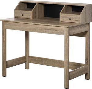 HOMCOM Modern Computer Desk with Drawers and Shelves, Study Writing Table, Workstation for Home Office, Natural Wood Grain