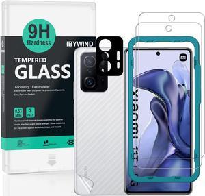 Ibywind Screen Protector for Xiaomi 11T 5G11T Pro 5GPack of 2 Metal Camera Lens ProtectorBack Carbon Fiber Skin ProtectorIncluding Easy Install Kit