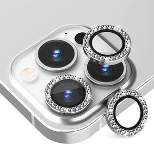 Suoman 3Pack Camera Cover Circle Tempered Glass for iPhone 13 Pro MaxiPhone 13 Pro Lens Protector for iPhone 13 Pro 61 inch  13 Pro Max 67 inch  Flash Diamonds   Silver