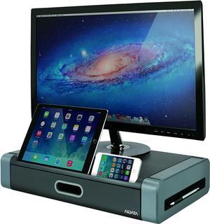 AIDATA Deluxe Monitor Stand with Space Saving Drawer and Phone/Tablet Slot - Raises Computer Monitors and Laptops for Ergonomic Viewing