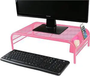 Mind Reader Monitor Stand, Ventilated Laptop Riser, Desktop Organizer, Side Storage, Metal Mesh, 20" L x 11.5" W x 5.5" H, Pink