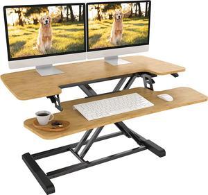 FLEXISPOT Standing Desk Converter - 35 Inch Height Adjustable Standing Desk Riser,Bamboo Home Sit Stand Workstation Office Desk for Dual Monitors and Laptop