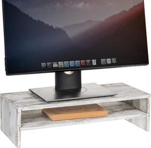 MyGift 2-Tier Rustic Whitewashed Wood Computer Monitor Stand & Desktop Shelf