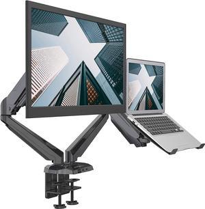 SHOPPINGALL Fully Adjustable Dual Gas Spring 2 in 1 Monitor & Laptop OR Dual Monitors Mount Stand for 15"-32" Monitors Features 2 USB 3.0 and Audio Ports with Grommet and Clamp -SA-GM224U+D15-Black