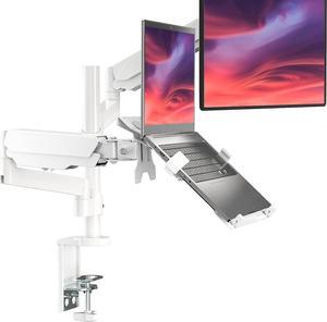 WALI Monitor Laptop Mount Stand, Laptop Gas Spring Arm Mount, Laptop Tray up to 15.6 inch, Monitor up to 32 inch, 17.6lbs (GSDM002LPW), White