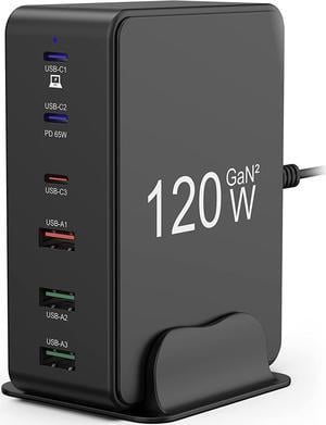 Binamao 120W USB Charging Station, 6-Port USB C Charger GaN USB Charger Station for Multiple Devices, USB Charging Hub 3 Type C & 3 USB-A for MacBook iPad iPhone 14 13 12 11 Pro Galaxy Android Laptop