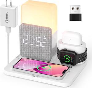 Wireless Charging Station, 3 in 1 Charging Station, Alarm Clock with Wireless Charger, iPhone 12/13/14 Pro/13 Mini/13 Pro Max/12 pro, Samsung, AirPods(QC3.0 Adapter Included)