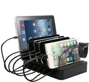 JimGumg 6Port USB Charging Station Dock & Organizer, Multi-Device Charger Station,6 Short Mixed Cables Included for Cell Phones, Smart Phones, Tablets, and Other Electronics