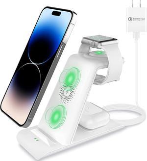 HATALKIN 3 in 1 Wireless Charging Station Compatible with Apple Products Multiple Devices Apple Watch Ultra 8 SE 7 6 5 4 3 2 iPhone 14 13 12 11 Pro MaxXXS8 Plus AirPods Pro 2 Wireless Charger Stand