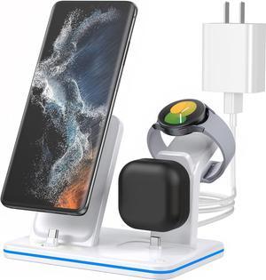 Charging Station for Samsung Multiple Devices 3 in 1 Fast Charger Station Wireless Charger for Samsung Galaxy Watch 543 Galaxy S23S22S21S20S10Note20Note10Z Flip 4Z Fold 4Galaxy Buds