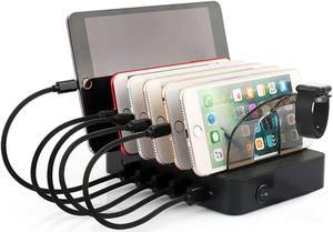 USB Charging Station Dock & Organizer,with 6 USB Port, for Cell Phones, Smart Phones, Tablets, and Electronics (6 Short Mixed Cables Included)