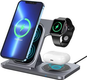 Wireless Charging Station KOOPAO 3 in 1 Foldable Fast Wireless Charger Dock Stand Compatible with iPhone 141312118 ProMaxXRXSX Apple Watch Series AirPods 2ProGreyAdapter is not Included