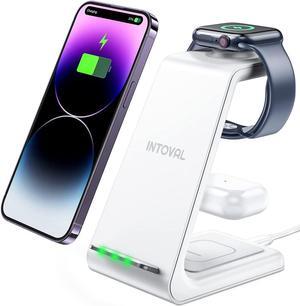 Intoval Wireless Charging Station, 3 in 1 Charger for Apple iPhone/iWatch/Airpods,iPhone15 14,13,12,11 (Pro,Pro Max)/XS/XR/XS,iWatch9/8/Ultra2-1/7/6/SE/5/4/3/2,Airpods Pro2/Pro1/3 (A3,White)