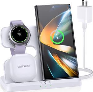 ZUBARR Wireless Charging Station for Samsung 3 in 1 Wireless Charger for Galaxy Z Flip 43 Z Fold 4 S22 S21 S20 Note20 Compatible with Samsung Watch Charger for Galaxy Watch 543 Galaxy Buds White