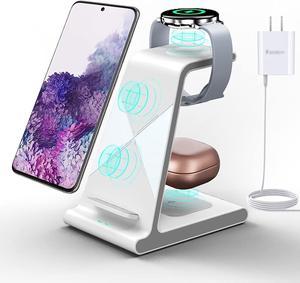 Wireless Charging Station 3 in 1 Wireless Watch Charger for Samsung Galaxy Watch 5 Pro 4 Gear S3 Galaxy Buds 2 Pro Phone Charger Stand Compatible with Samsung Z Fold 4S22S21S20Z Fold 3 White