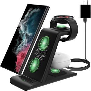 3 in 1 Wireless Charging Station Charger Stand Compatible with Samsung Galaxy Watch 543Active 21 Galaxy S23 S22 S21 S20PlusUltraZ FlipFold 4 3Note20 10 Buds2 ProLive Multiple Devices