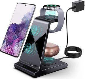 Wireless Charging Station 3 in 1 Wireless Watch Charger for Samsung Galaxy Watch 5 Pro 4 Gear S3 Galaxy Buds 2 Pro Phone Charger Stand Compatible with Samsung Z Fold 4S22S21S20Z Fold 3 Black