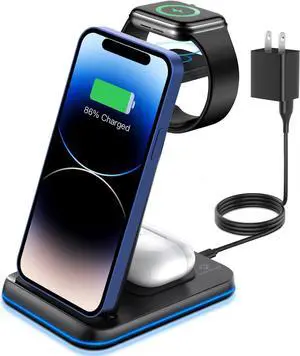 Foldable Wireless Charger for Multiple Devices 3 in 1 Wireless Charging Station for Travel, Compatible with iPhone15 14 13 12 11/Pro/XR, iWatch Charger for7/6/5/4/3/2, Airpods Wireless/Pro