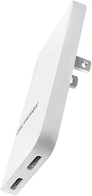 Galvanox Dual USB-C Flat Wall Charger - Fast Charging Ultra Slim Outlet Plug, Multi Port Type C for iPhone 13, 14, iPhone 15 Pro Max and Samsung Galaxy Phones (20W)