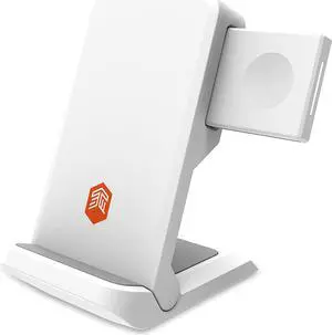 ChargeTree Go - 3-in-1 Portable Wireless Charging Station for iPhone, Samsung, Android (15W/7.5W), AirPods (5W), Apple Watch (3W) - Qi Certified - White.