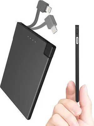 TNTOR Portable Charger with Built in Lightning Cable, 3500mAh Ultra Slim Credit Card Size for Pocket Wallet Power Bank Compatible with iPhone 14/13/12/11/X/8 Series (Not for iPhone 15 Series)