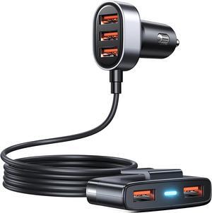 5 Multi usb car charger Adapter for Multiple Devices 12V Multi Port Cigarette Lighter Adapter with 5FT Cable for Back Seat Charging