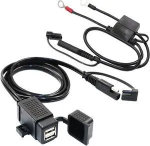 MOTOPOWER MP0609EA 3.1Amp Waterproof Motorcycle Dual USB Charger Kit SAE to USB Adapter Cable Phone Tablet GPS Charger with SAE Ring Terminal Cable Harness MOTOPOWER MP0609EA 3.1Amp Waterproof Motorcycle Dual USB Charger Kit SAE to USB Adapter Cable Phone Tablet GPS Charger with SAE Ring Terminal Cable Harness