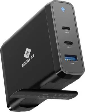 140W USB C Power Adapter Egoway PD 3.1 3-Port GaN Wall Charger Compatible with Mac Book Pro 16 Laptops Phones Tablet and More