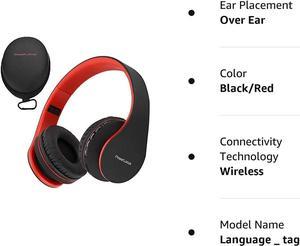 PowerLocus Wireless Bluetooth OverEar Stereo Foldable Headphones Wired Headsets Rechargeable with Builtin Microphone for iPhone Samsung LG iPad BlackRed