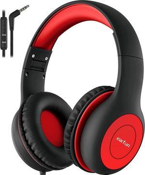 Kids Headphones Wired with Microphone 85/94dB Volume Limit Headphones for Kids Portable Wired Headphones with Shareport Stereo Sound Foldable Headset for School/Tablet/iPad/Kindle Black Red