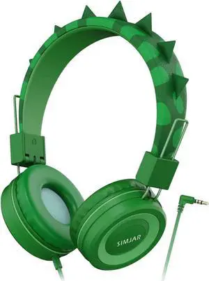 SIMJAR Dinosaur Kids Headphones with Microphone for School, Volume Limiter 85/94dB, Over-Ear Girls Boys Headphones for Kids with Foldable Wired Headphones for iPad/Travel/Tablet