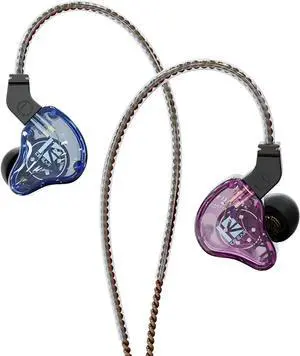 KBEAR KS2 iem, in Ear Monitor Headphones Hybrid 1BA 1DD Wired Earbuds Stereo Bass HiFi IEM Earphone Noise Cancelling High Resolution with Detachable Cable for Running Gaming(With mic, Purple-Blue)