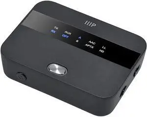 Bluetooth 5 Long Range Transmitter and Receiver - with AptX HD Low Latency, SBC, AAC, Up to 32 Feet (10 Meters) Toslink/Optical, 3.5mm Aux, 25 Hours of Audio Playback