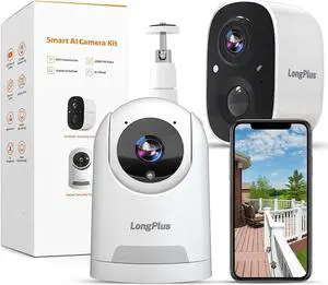LongPlus Security Cameras Wireless Outdoor,2 Pack Battery Wireless Security Camera with AI Motion Detection, WiFi Cameras for Home, Color Night Vision