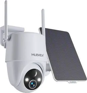 MUBVIEW Solar Security Cameras Wireless Outdoor, 2K 360° PTZ Battery Powered Outdoor Camera, 2.4Ghz WiFi Home Security Camera, Color Night Vision, Motion Detection, 2-Way Audio, SD/Cloud Storage