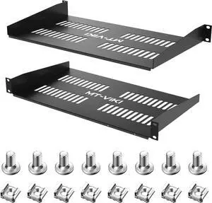 2-Pc 19 inch Rack Shelf, 1U Server Rack Shelf 10" Deep, Universal Vented Rack Mount Cantilever Tray for Rack & Cabinet (2-Packs)