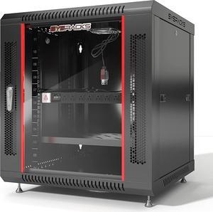Server Rack  12U - Wall Mount Rack - Locking Cabinet for Network - Electronics - Security - Audio - Video - AV Equipment - Data Rack - Legs/Power Strip/Shelf/Fan - 24-Inch Depth (12U, Black)