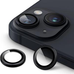 Camera Lens Protector for iPhone 14 6.1-Inch and iPhone 14 Plus 6.7-Inch 9H Tempered Glass Metal Individual Ring Cover HD Clear 1 Set (Midnight)