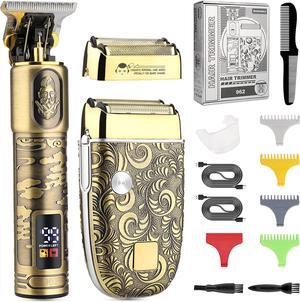Soonsell T Blade Hair Trimmers for Family+Foil Shaver Trimmer Set,Man Professional Cordless Barbers Clippers Set Blade Close Cutting Beard Trimmer Trimmer 4 Guards & 2 Foil HeadGold