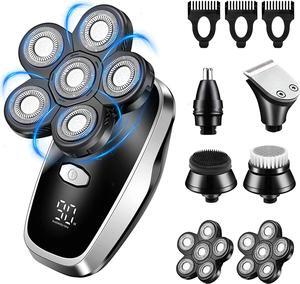 Head Shavers for Bald Men Upgraded Electric Razors Multifunctional Electric Shaver for Balding Head Waterproof Mens Head Razor Cordless Rotary Shaver Rechargeable Razors for Bald Man (Black)